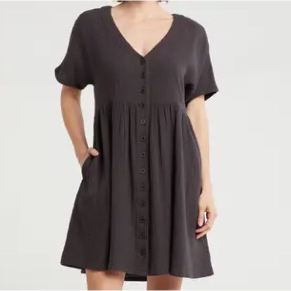 Madewell Dark Charcoal Button-Front Mini Dress